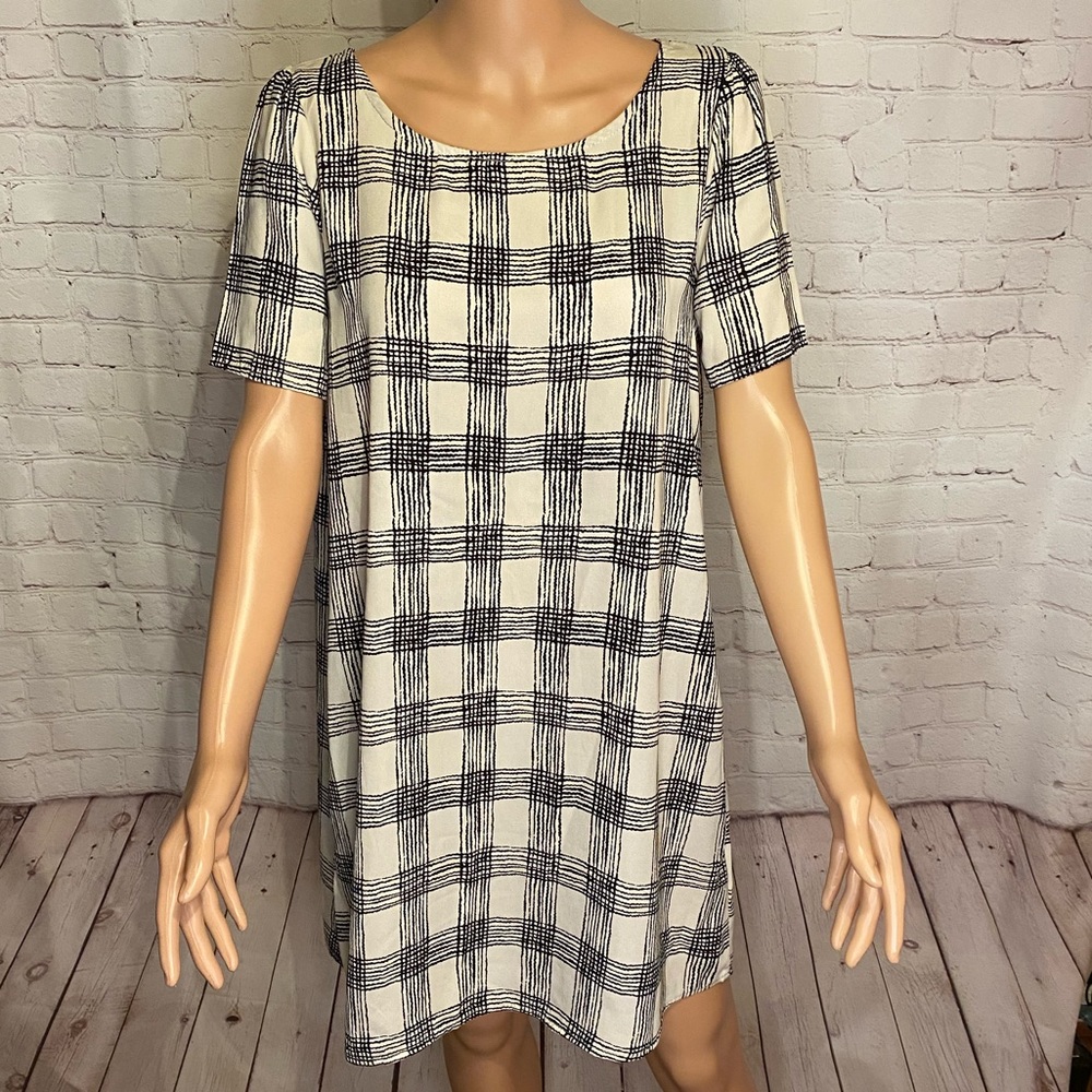 Mittoshop black and cream checkered plaid dress size medium boho